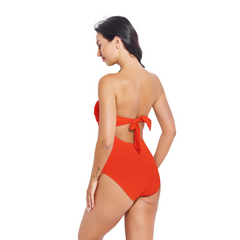 Beautikini Women's Bandeau One Piece Swimsuits Tummy Control Strapless Bathing Suits Slimming Twist Front Swimwear
