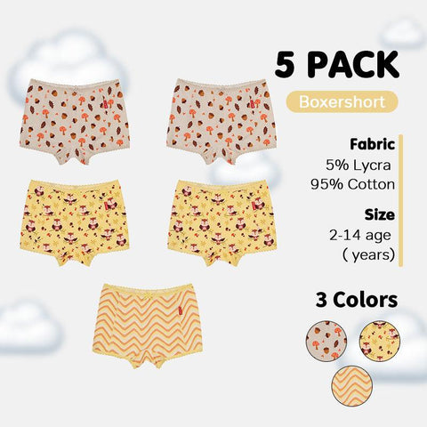 Girls' Multi-Print Boxer Shorts 5-Pack – Winter 2024 Collection