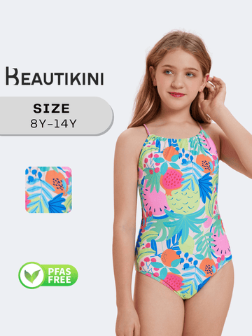 Girls' One-Piece Singlet Swimsuit - Tropical Plant