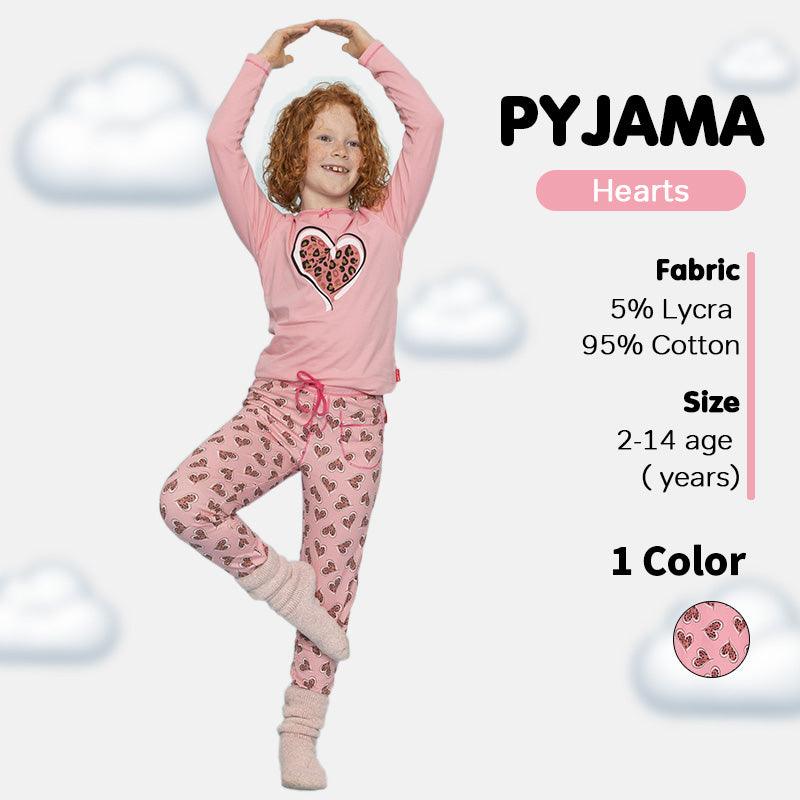Girls' Long Sleeve Pyjama Set - Hearts, Moths, Checker & Mushroom Print