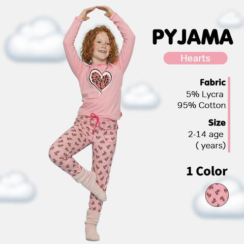 Girls' Long Sleeve Pyjama Set - Hearts, Moths, Checker & Mushroom Print