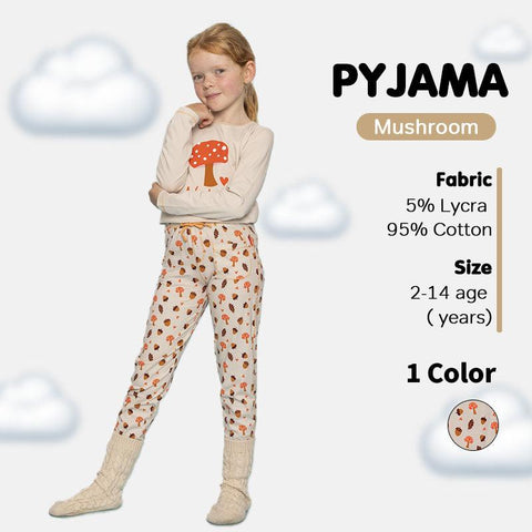 Girls' Long Sleeve Pyjama Set - Hearts, Moths, Checker & Mushroom Print