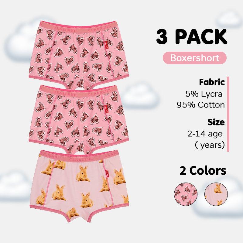 Girls' Pink Multi-Color Heart Print Boxershorts - 3 Pack