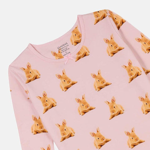 Girls' Long Sleeve Dress - Pink Rabbit Print