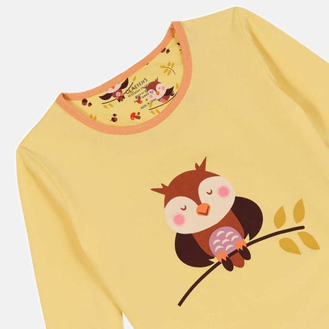 Girls' Long Sleeve Pyjama Set - Yellow Owl Print