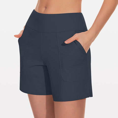 Beautikini Bas de maillot de bain menstruel 7,6 cm taille haute UPF 50+ short de bain avec poches