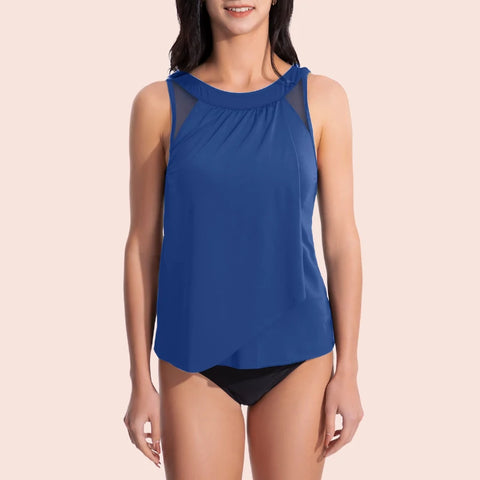 Beautikini Tankini Swimsuits Loose Swim Tank Top Two Piece U-Back Bathing Suits Tops with Shorts Swimwear