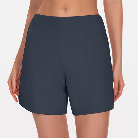 Beautikini Period Traje de baño inferior de 3.0 in de cintura alta UPF 50+ pantalones cortos con bolsillos