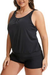 Beautikini Blouson Tankini Two Piece Tummy Control Bathing Suits with Shorts Modest Swimwear