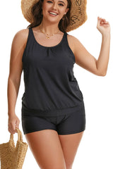 Beautikini Blouson Tankini Two Piece Tummy Control Bathing Suits with Shorts Modest Swimwear