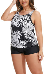 Beautikini Blouson Tankini Two Piece Tummy Control Bathing Suits with Shorts Modest Loose Fit Swimwear
