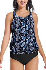 Beautikini Blouson Tankini Swimsuits for Women, Two Piece Tummy Control Bathing Suits with Shorts Modest Loose Fit Swimwear