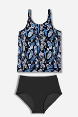 Beautikini Blouson Tankini Swimsuits for Women, Two Piece Tummy Control Bathing Suits with Shorts Modest Loose Fit Swimwear