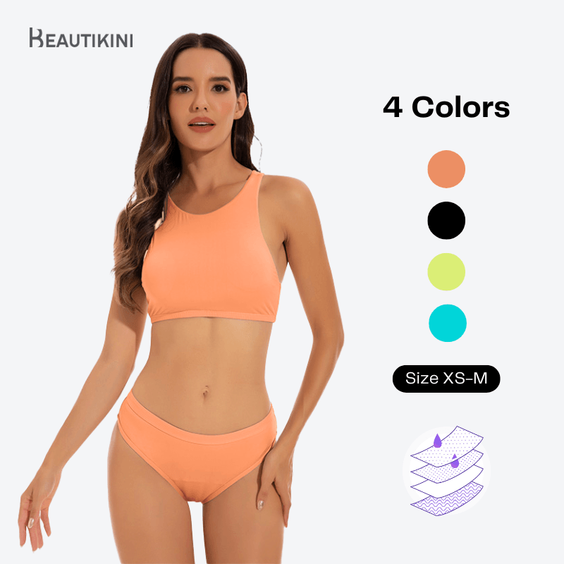 Beautikini Period Swimwear Two Piece Bikini Menstrual Leakproof Bathing Suit