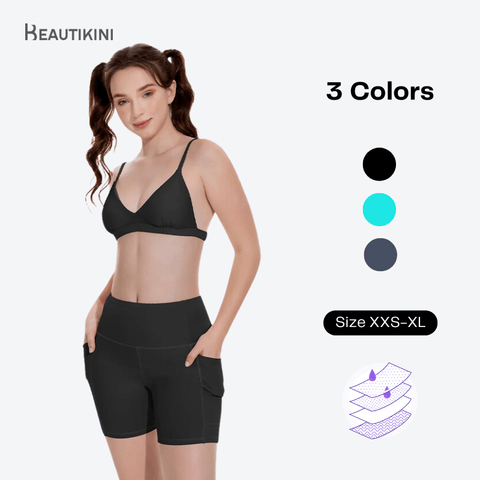 Beautikini Period Traje de baño Shorts de baño con bolsillos