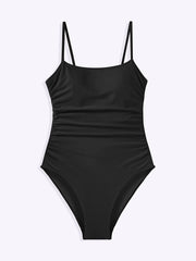Beautikini Women's One Piece Swimsuit, Tummy Control Vintage Bathing Suit Ruched Slim Bandeau Swimwear with Adjustable Straps