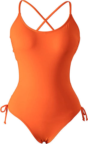 Beautikini High Cut Tie Side One Piece Swimsuit, High Neck One Piece Swimsuit Tummy Control U Neck Bathing Suits for Women