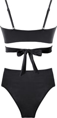 Beautikini Women's High Waistde Bikini Swimsuits Twist Front Lace Up Two Piece Bathing Suit
