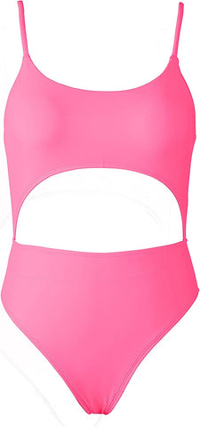 Beautikini Traje de baño de una pieza Monokini de corte alto con tirantes finos y cordones para mujer con cuello redondo