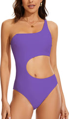 Beautikini Women's One Piece Swimsuit Sexy One Shoulder Bathing Suits Cut Out Asymmetric Colorblock Monokini Swimwear