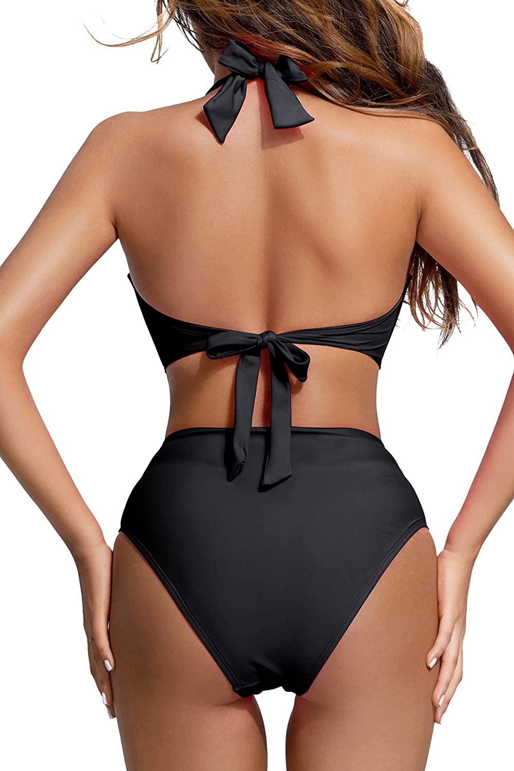 Beautikini Women's Bikini Swimsuits Two Piece Bathing Suits Halter Push Up Bikini High Waisted Full Coverage Bottoms