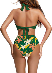 Beautikini Women's Bikini Swimsuits Two Piece Bathing Suits Halter Push Up Bikini High Waisted Full Coverage Bottoms