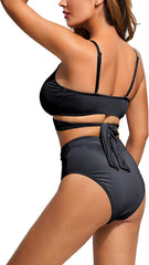 Beautikini Women's High Waistde Bikini Swimsuits Twist Front Lace Up Two Piece Bathing Suit