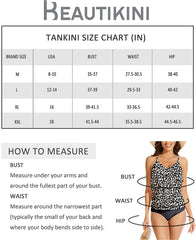 Beautikini Womens Tankini Swimsuits, Two Piece Tummy Control Swim Tankini Top Ruffle Bathing Suits with Shorts Swimwear