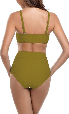 Beautikini Traje de baño de bikini de dos piezas, push up crop top traje de baño deportivo de cintura alta con parte inferior para adolescentes y mujeres
