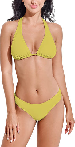 Beautikini Conjuntos de bikini halter para mujer, cuello en V, trajes de baño de dos piezas, bikini sexy, traje de baño con parte superior triangular