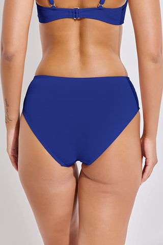 Beautikini Bas de bikini torsadé sur le devant pour femme - Couverture complète - Bas de maillot de bain froncé
