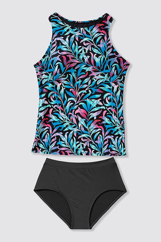 Beautikini Women Two Piece Swimsuits, Tummy Control Bathing Suits High Neck Tankini with Shorts Racerback Tank Tops Swimwear