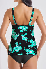 Beautikini Women's Two Piece Tankini Swimsuits, Floral Printed Bathing Suits Flowy Tank Top with Shorts Blouson Swimwear