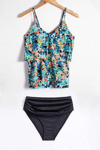 Beautikini Womens Tankini Swimsuits, Two Piece Tummy Control Swim Tankini Top Ruffle Bathing Suits with Shorts Swimwear
