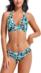 Beautikini Sexy Halter Bikini Set for Women Two Piece Cheeky Swimsuit Deep V Neck High Cut Low Waist Womens Bathing Suit