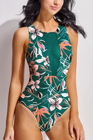 ملابس السباحة النسائية قطعة واحدة ، شبكة الرقبة العالية البطن السيطرة على الاستحمام الدعاوى Monokini ملابس السباحة