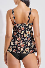 Beautikini Women's Two Piece Tankini Swimsuits, V Neck Tummy Control Bathing Suit with Briefs Flowy Floral Print Swimwear